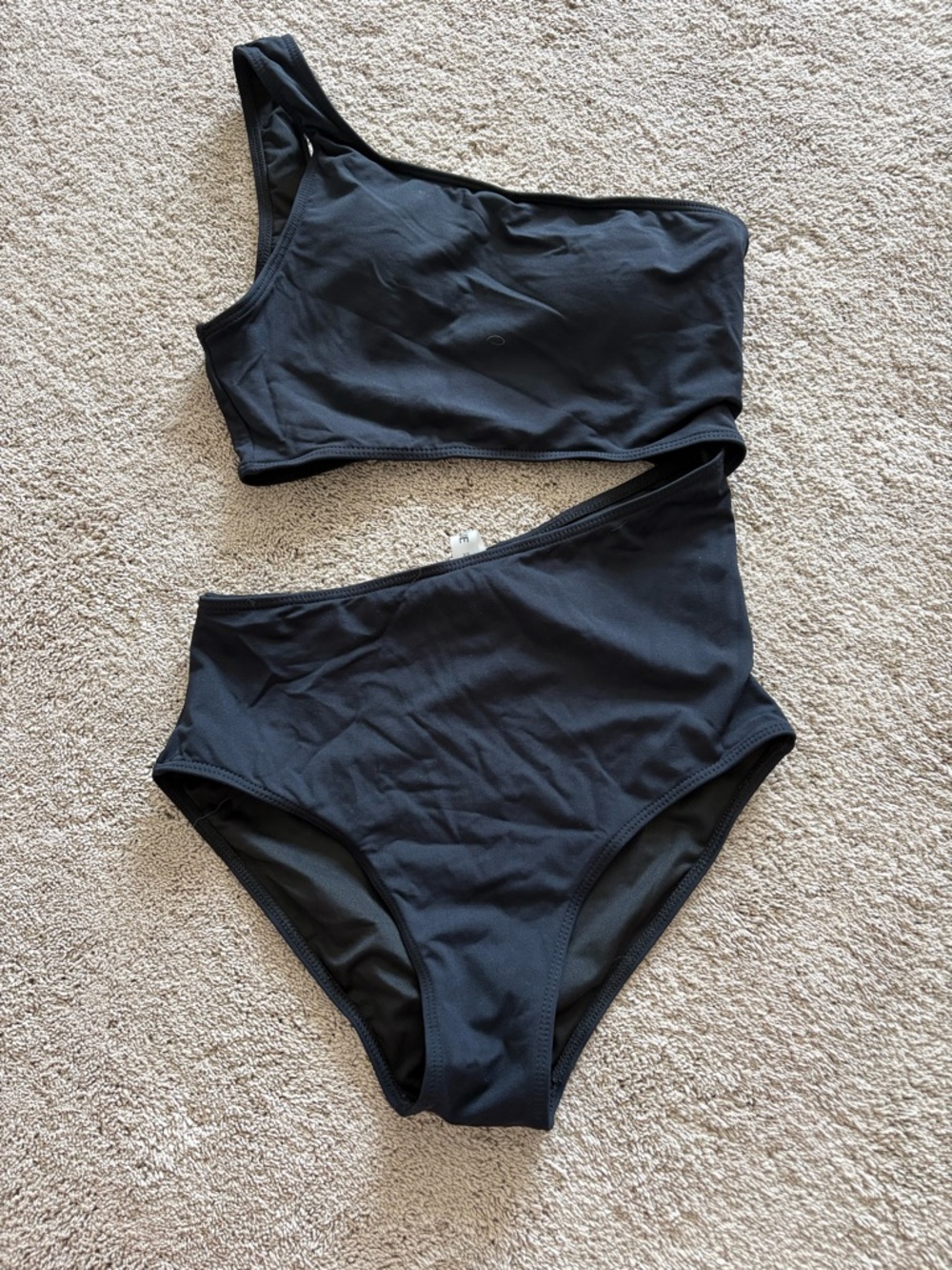 Asymmetric One-Shoulder High-Waist Swim One-Piece in Black